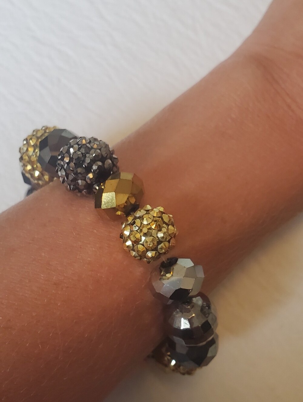 Gold and Gunmetal Beaded Stretch Bracelet